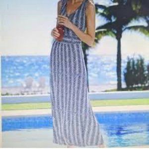 Talbots Navy and White MAxi Dress Size L